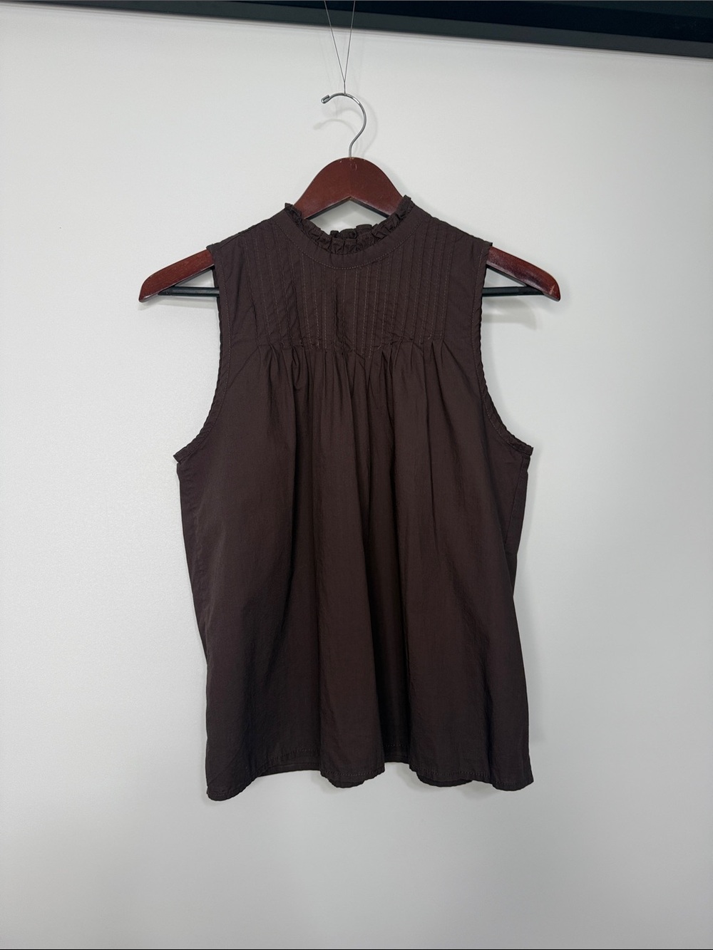 J. Crew Pintuck cotton poplin top in Brown Size Small